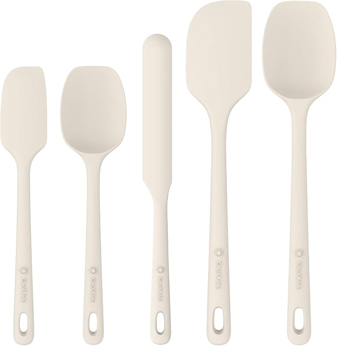 ChefAide 5 Pieces Silicone Spatula Set, Food Grade Rubber Spatula, Upgrade Strong Handle with Ergonomic Grip, Heat Resistant Up to 600°F for Nonstick Cookware, Cooking by ChefAide