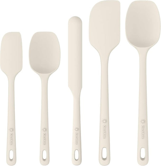 ChefAide 5 Pieces Silicone Spatula Set, Food Grade Rubber Spatula, Upgrade Strong Handle with Ergonomic Grip, Heat Resistant Up to 600°F for Nonstick Cookware, Cooking by ChefAide