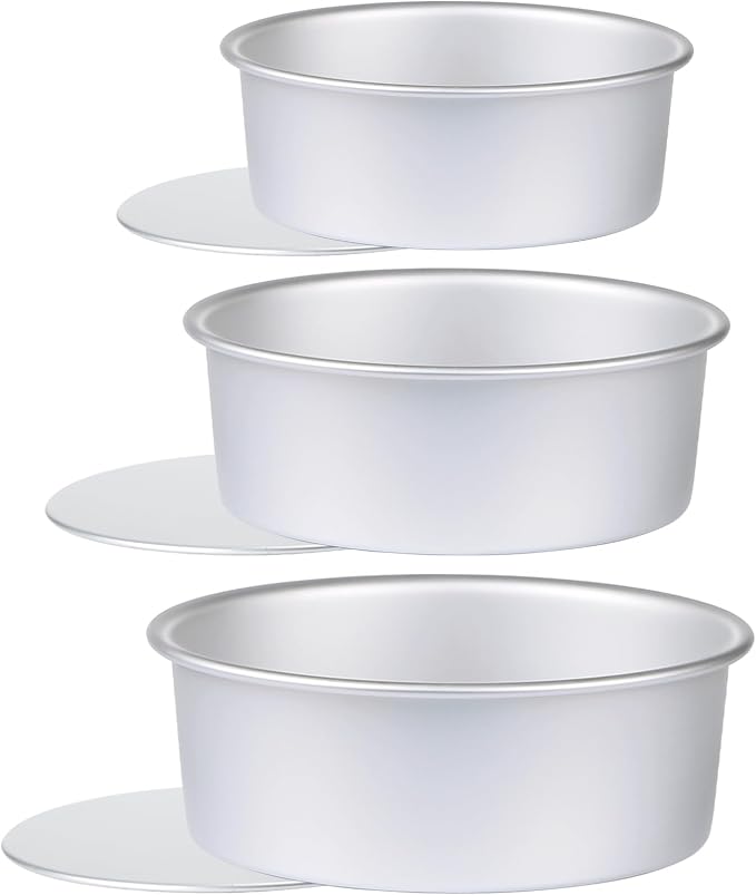 Round Cake Pan with Removable Bottom, Set of 3 (6 x 3 inch/8 x 3 inch/10 x 3 inch), Aluminum Baking Pans for Layer Cakes, Evenly Heating Tools for Home Kitchen, Tapered Side by HomeMall
