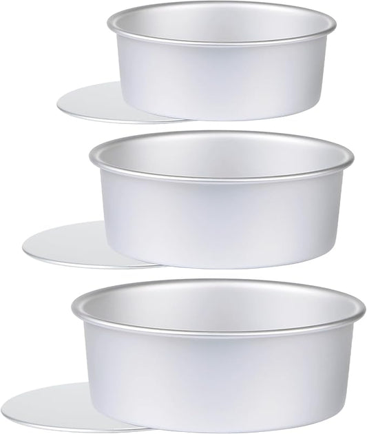 Round Cake Pan with Removable Bottom, Set of 3 (6 x 3 inch/8 x 3 inch/10 x 3 inch), Aluminum Baking Pans for Layer Cakes, Evenly Heating Tools for Home Kitchen, Tapered Side by HomeMall
