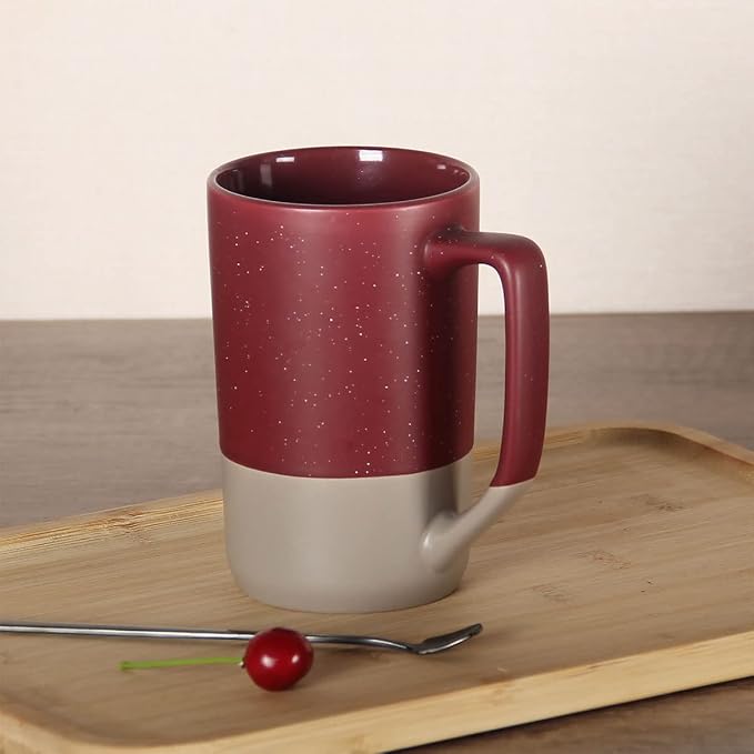 16 OZ Large Coffee Mug, Two Color Combination Big Ceramic Tea Cup with Square Handle with White Speckled for Men Women Restaurant Home Office Hot Drinks, Red - Image 3