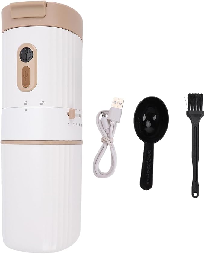 AYNEFY Portable Coffee Maker with Grinder, 7 Grind Settings Travel Machine | 7 Adjustable Grind Levels 400ml Brewing Capacity 15g Bean Chute Cleaning Brush Spoon Included Coffee Lovers Essential Tool by AYNEFY