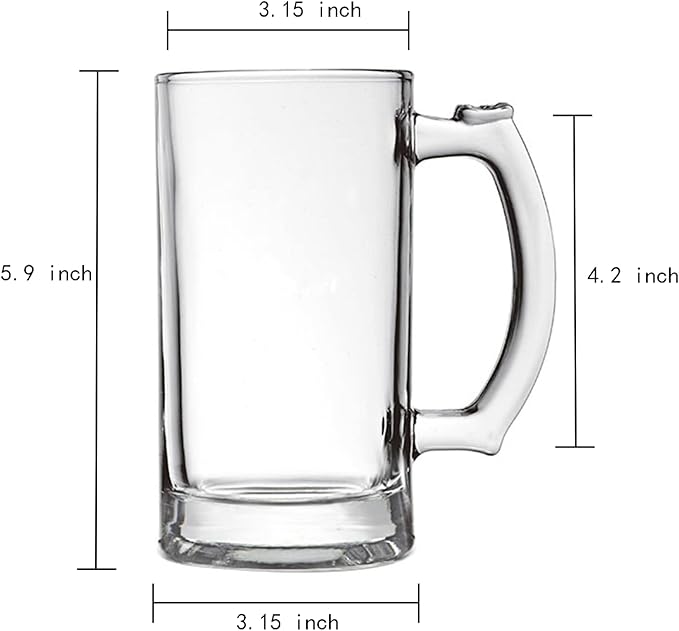 Heavy Beer Mugs Set, 16oz Glass Mugs With Handle, Beer Glasses For Freezer, 500ml Beer Drinking Glasses, Traditional Stein For Bar, Alcohol, Beverages,Coffee, Teas, Set of 6