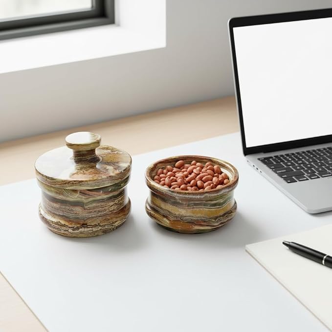 Onyx Dual Candy Set - Natural Marble Stackable Jars with Lid | Luxury Kitchen Storage Containers for Sugar, Spices, Nuts & Snacks | Handmade Desk & Countertop - Image 3