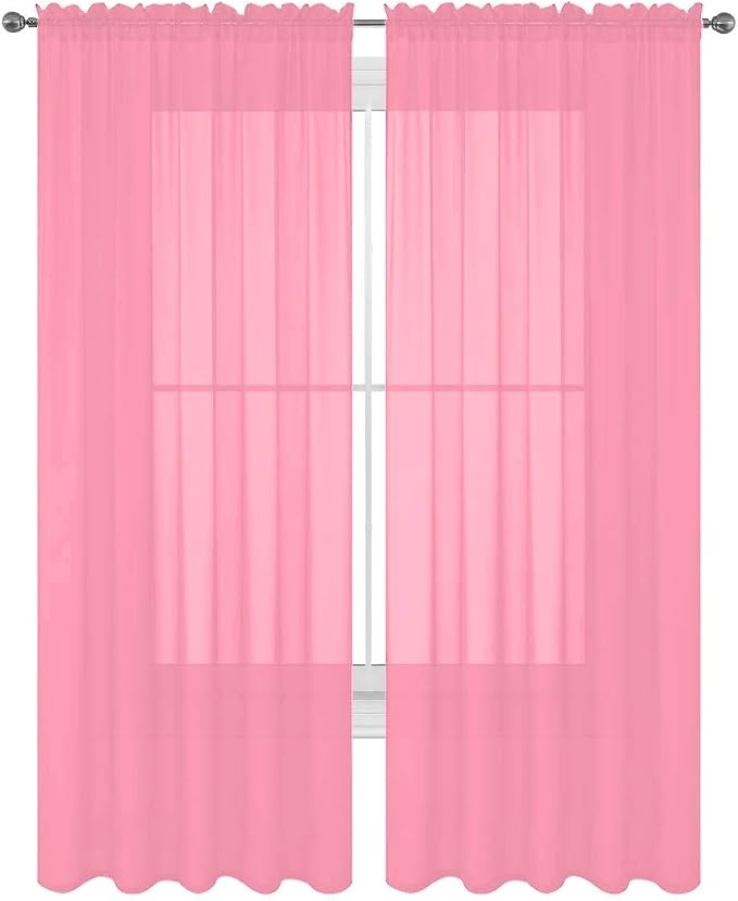 2 Piece Solid Elegant Sheer Curtains Fully Stitched Panels Window Treatment Drape (54" X 108", Light Pink) by Decotex