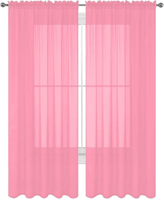 2 Piece Solid Elegant Sheer Curtains Fully Stitched Panels Window Treatment Drape (54" X 36", Light Pink) by Decotex