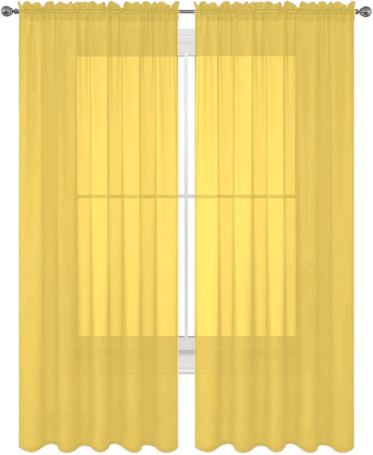 2 Piece Solid Elegant Sheer Curtains Fully Stitched Panels Window Treatment Drape (54" X 45", Yellow) by Decotex
