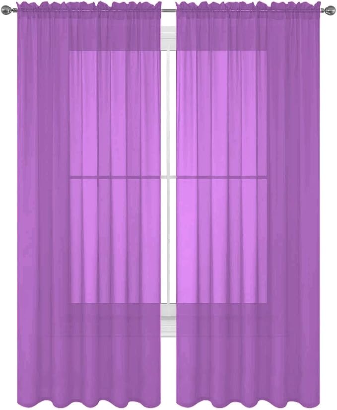2 Piece Solid Elegant Sheer Curtains Fully Stitched Panels Window Treatment Drape (54" X 108", Lilac) by Decotex