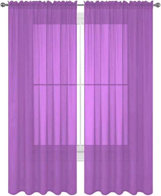 2 Piece Solid Elegant Sheer Curtains Fully Stitched Panels Window Treatment Drape (54" X 108", Lilac) by Decotex