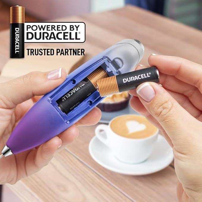 Zulay Kitchen Powerful Milk Frother Wand With 4 AA Duracell Batteries - Ultra Fast Handheld Drink Mixer - Electric Whisk Foam Maker for Coffee, Lattes, Cappuccino, Matcha & Creamer