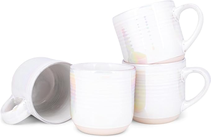 Elanze Designs Glossy Reactive Glaze Large 17 Fluid Ounce Everyday Kitchen Food Grade Ceramic Stoneware Coffee Mug Cup with Comfort Curved Handles, Set of 4, White by ElanzeDesigns