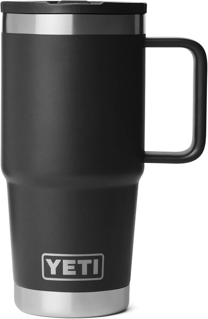 YETI Rambler 20 oz Travel Mug with Flip Straw Lid – Stainless Steel, Vacuum Insulated, Leakproof, Cup Holder Friendly, Black by YETI