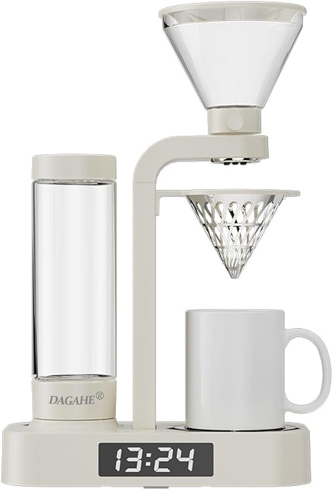 Coffee Alarm Clock Maker Bedside Dual Mode Extractor 500ml Glass Water Tank | Removable Filter Hot Water Dispenser Brewer Timer Brewed Delay Drip Pot Tea Filter Paper Ceramic Cup by DAGAHE