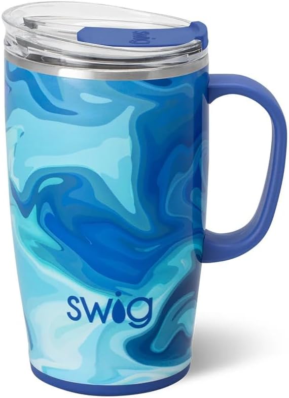 Swig Life 18oz Insulated Travel Mug with Handle & Lid, Blue Lagoon | Triple Insulated Stainless Steel - Handle & Lid Included - Keeps Coffee Hot or Cold - Cup Holder Friendly by SwigLife