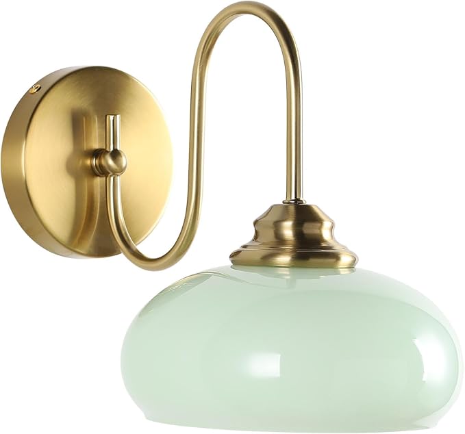 Mid Century Wall Sconce Green Glass Globe Wall Lamp for Dining Room Modern Gold Semi Flush Mount Hard-Wired Wall Light Fixture for Hallway, Kitchen, Indoor Use by BOKT