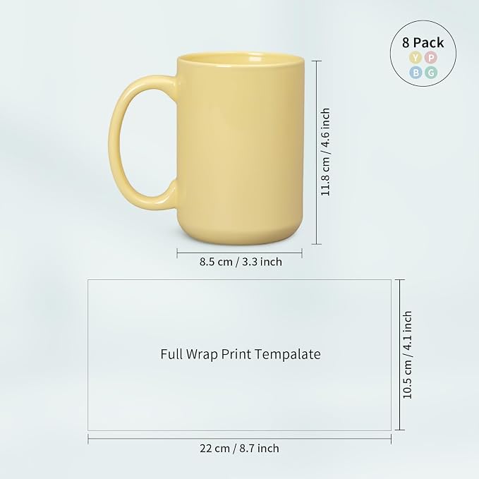 PYD Life 8 Pack Sublimation Mugs 15 OZ Mixed Macaron Colors Ceramic Cups | Sublimation Coffee Photo Mugs, Soft Tone Design Perfect for Gifts, Cafe style Branding and Craft DIY projects - Image 7