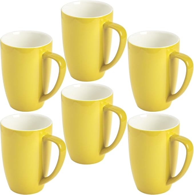 homEdge Porcelain Mug Set, 16 Ounces Cup for Tea, Latte, Mocha, Hot Chocolate, Set of 6, Yellow by homEdge