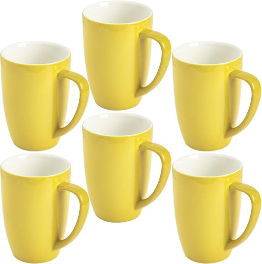 homEdge Porcelain Mug Set, 16 Ounces Cup for Tea, Latte, Mocha, Hot Chocolate, Set of 6, Yellow by homEdge