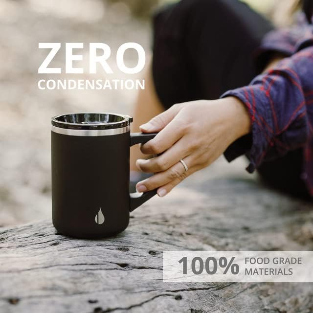 Elemental Insulated Coffee Mug - Triple-Wall Stainless Steel Summit Travel Cup for Hot and Cold Drinks - Thermal Coffee Mug with Lid and Handle for Camping, Office & Travel 16oz - Black - Image 3