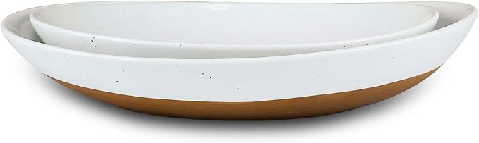 Mora Ceramic Large Serving Bowls- Set of 2 Oval Platters for Entertaining. Modern Kitchen Dishes for Dinner, Fruit, Salad, Turkey, etc. Oven, Dishwasher Safe, 55/35 oz, 13.5" / 11.8" - Vanilla White by MORA