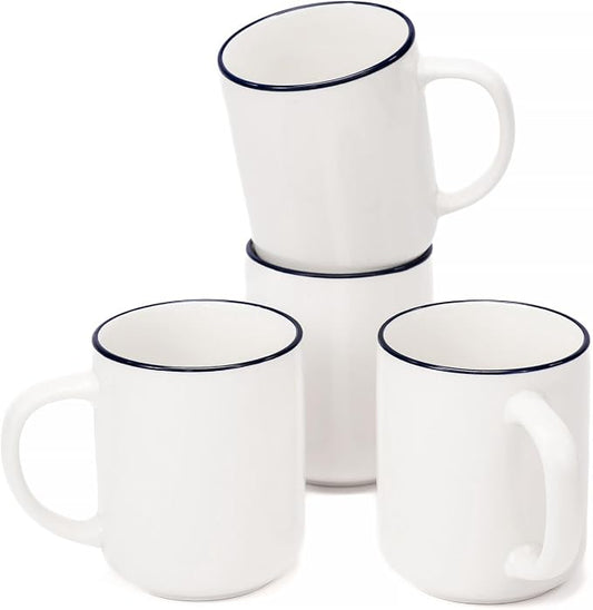 OTAGO Coffee Mugs for 4, 12 oz Mug Set, Dringking Cup with Handle for Coffee, Tea, Cocoa, Blue Rim by OTAGO