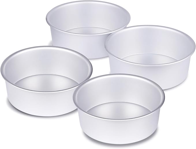 4 x 2 inch Round Cake Pan Set of 4, Aluminum Baking Pans for Mini Cakes, Heavy Duty Non-Stick, Evenly Baking Tools for Home Kitchen, Birthday Wedding Anniversary by HomeMall