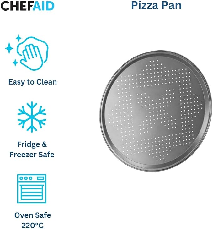 Chef Aid Pizza Pan Perforated 32cm Diamater Tray for Oven Use, non-stick Baking, Crisper with Even Heat Distribution, Grey - Image 3