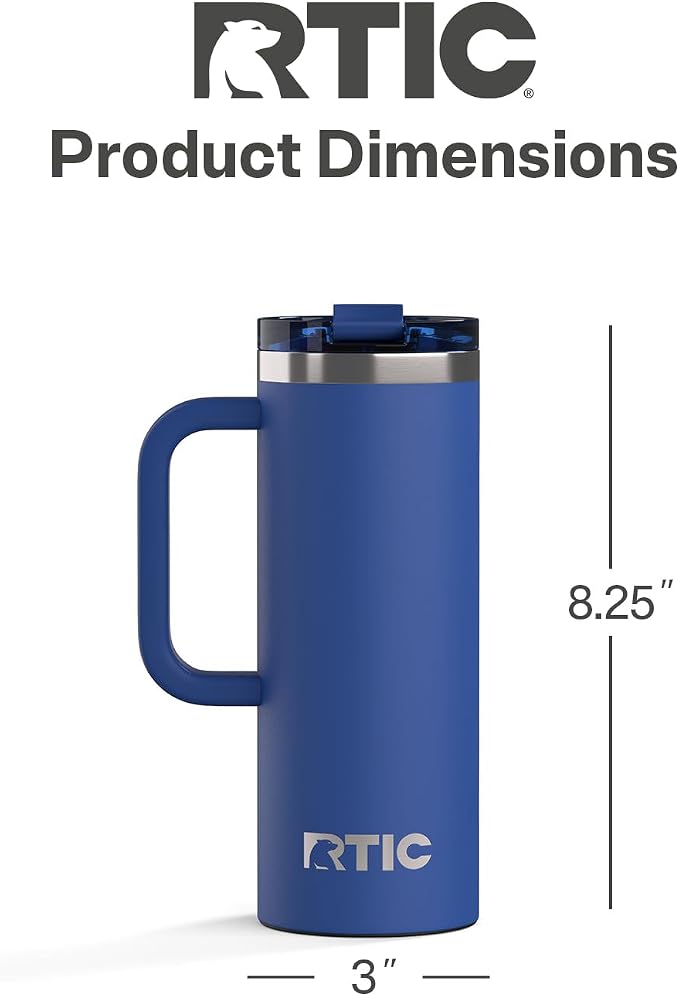 RTIC 20oz Road Trip Travel Mug with Lid and Handle, Ceramic Lined, Cobalt | Stainless Steel Metal, Insulated Travel Cup for Hot and Cold Drinks, Coffee, Car, Camping and Travel - Image 4