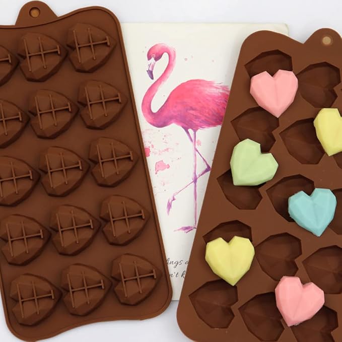 2 Sizes Heart Molds for Chocolate, Diamond Heart Shaped Silicone Mold Fondant Molds for Baking Candy,Cake, Jelly, Chocolate（Medium Small Set) - Image 7