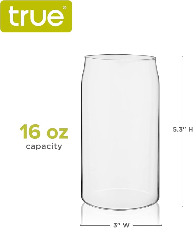 True Beer Can Glasses, Clear Tumblers, Superior Cocktail, Water, Juice, Iced Coffee, Soda, Beverage Drinking Glass, Kitchen Glassware Sets, Drinkware, Home Bar, 16 oz Set of 4 - Image 3