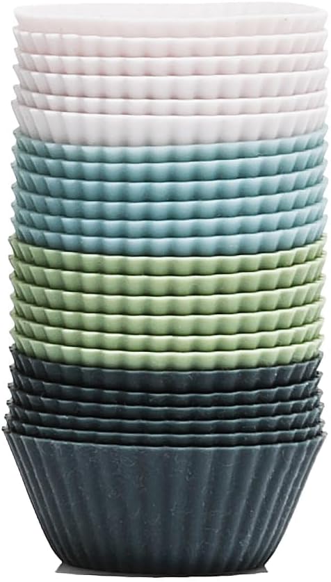 Reusable Mini Silicone Baking Cup, Non-Toxic, BPA Free, Dishwasher Safe, Mini, 24 Pack, White Blue Green - Image 2
