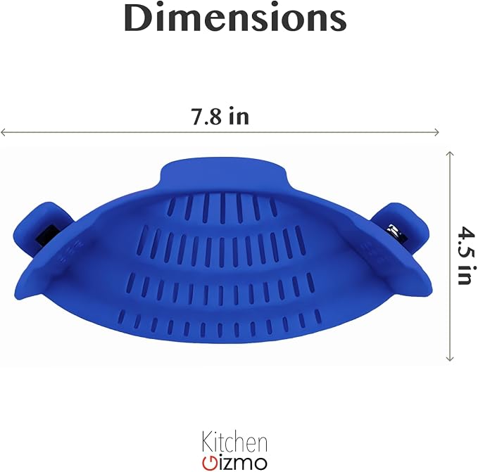 Kitchen Gizmo Snap N' Strain - Silicone Clip-On Strainer for Pots, Pans, and Bowls - Heat-Resistant Kitchen Gadgets, Essential Colander Drainer for Vegetables and Pasta - 7.87x2.76x4.53-Inch (Blue) - Image 3