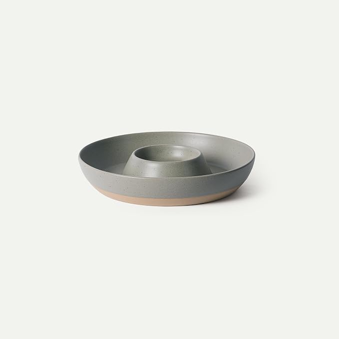 Mora Ceramic Chips and Dip Serving Tray: Large Divided Party Bowl Set for Chips & Salsa, Veggies & Dip, Fruit, Snacks, Entertaining, Hosting, etc. Minimalist Design for the Modern Hostess - Peppercorn by MORA