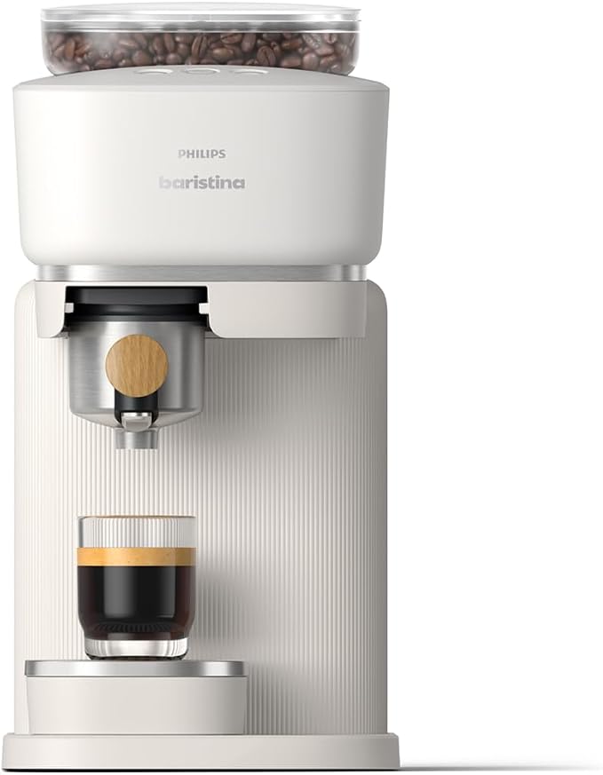 PHILIPS Baristina Espresso Machine, Grind, Tamp & Brew Coffee Beans in One Swipe, Compact, 16 Bar Pump Pressure, Automatic Grinder, Natural White with Ash Wood Portafilter (BAR302/20) by Unknown