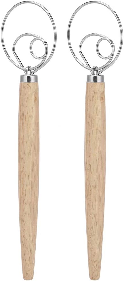 Jiawu 2Pcs Dough Blender Manual Mixer Ergonomic Oak Handle for Baking Homemade Bread and Pastries 13.0x3.1in Stainless Steel by Unknown