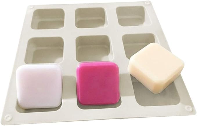 Hedume 4 Pack Silicone Soap Molds, 9 Cavities Square Soap Mold DIY Handmade Silicone Mold for Soap Making, Pudding, Muffin, Loaf, Brownie, Cornbread