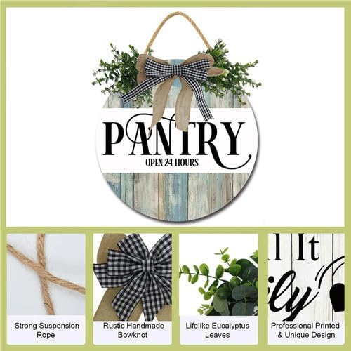 FemiaD Pantry Sign Kitchen Wall Decor Front Door Decorations Round Rustic Wood Hanging Sign for Farmhouse Porch Outdoor Home Holiday Decor 11inch - Image 5
