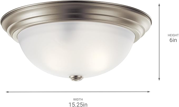 Kichler 16" 3-Light Flush Mount Light, Brushed Nickel | Satin etched glass diffuser complements kitchens, bathrooms, and hallways (16" x 7"), 8116NI - Image 3