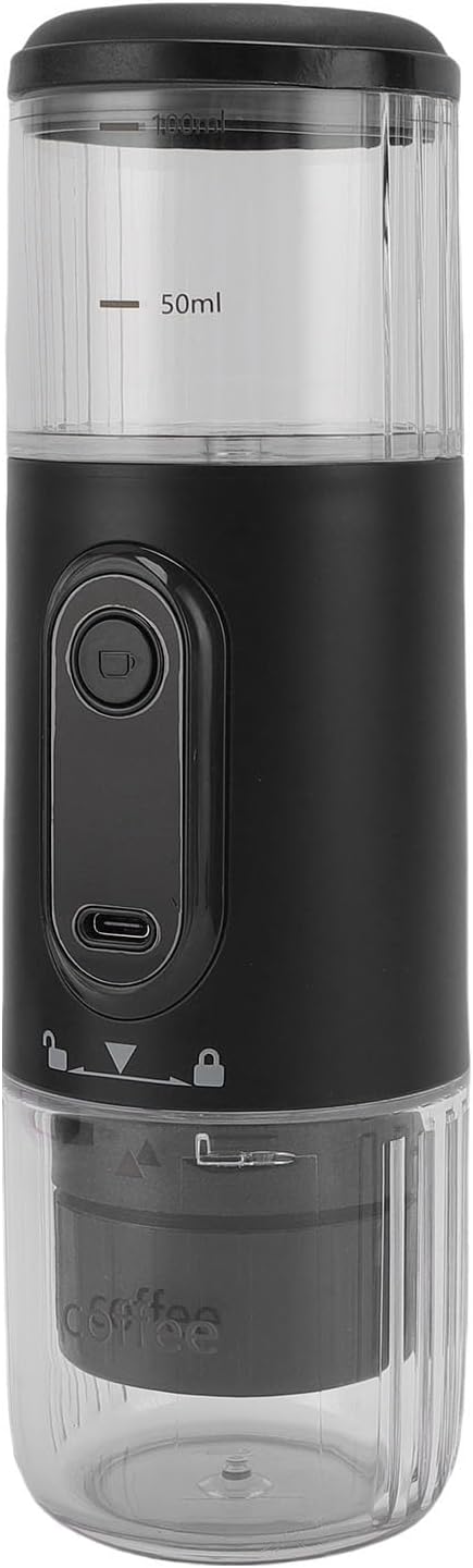 GOTOTOP Portable Coffee Machine, ABS Travel Coffee Maker with 2500mAh Rechargeable Battery, Capsule and Ground Compatible, 100ml for Camping Hiking Car Office (Black) - Image 2