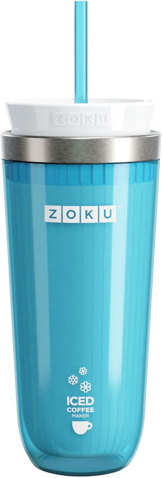Zoku Instant Iced Coffee Maker, Reusable Beverage Chiller Cools Hot Beverages in Minutes Without Dilution, Portable 11-ounce Tumbler With Spill-resistant Lid and Straw, Teal