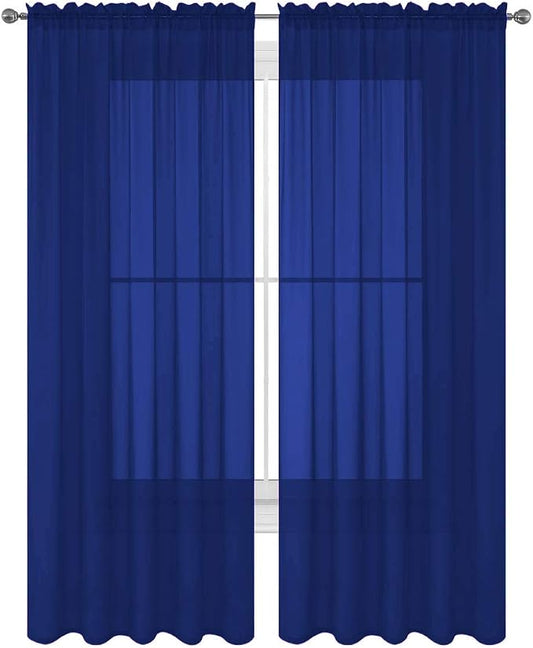 2 Piece Solid Elegant Sheer Curtains Fully Stitched Panels Window Treatment Drape (54" X 45", Royal Blue) by Decotex