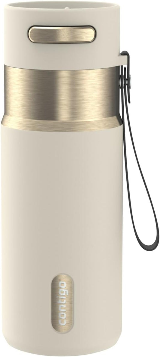 Contigo AutoSeal 16 oz Stainless Steel Vacuum-Insulated Water Bottle with Leakproof Push-Button Spout & Lock, Carry Strap, BPA-Free & Lead-Free, Dishwasher Safe by Unknown