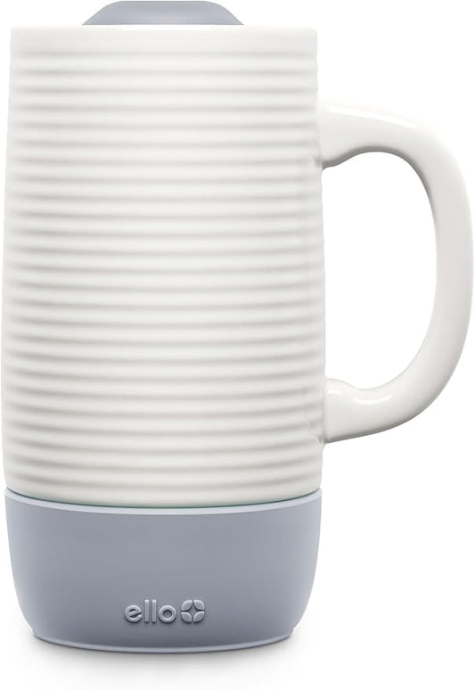 Ello Jane 18oz Ceramic Travel Mug with Handle, Splash-Resistant Slider Lid and Built-in Coaster, Perfect for Coffee and Tea, BPA Free, Dishwasher Safe, Holiday Gift Her Him, Gray (Pack of 12) by Ello