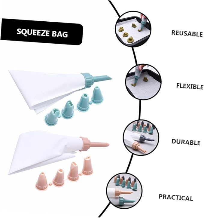 2 Sets Reusable Piping Bags with Tips PP Frosting Bags for Cake Decorating Clean for Icing Cookies Cupcakes Smooth Interior for Precise DIY Baking
