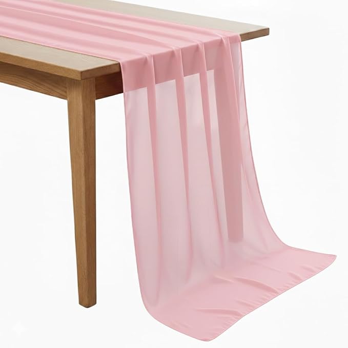 MDS Pack of 20 | Dusty Rose | 10ft Chiffon Table Runner 29x120 Inches Long Romantic Rustic Sheer Gauze Runner for Wedding Bridal Shower Birthday Banquets Engagement Spring Easter Boho Decorations by MDS