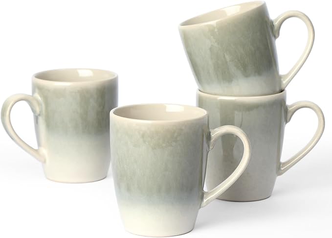famiware Coffee Mugs Set, 13oz Mug Set of 4, Stoneware Cups for Latte, Hot Tea, Mocha, Cocoa, Cappuccino, Microwave and Dishwasher Safe, Glacier Series, Sage Green by Famiware