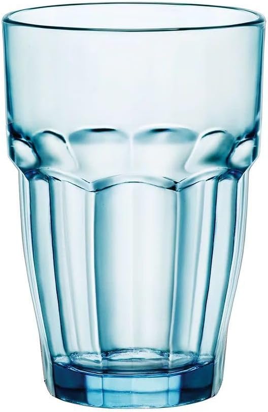 Bormioli Rocco Rock Bar 12.5 oz. Long Drink Stackable Tempered Beverage Glasses for Cold Drinks, Water, and Cocktails, Set of 6, Ice Blue by Bormioli+Rocco