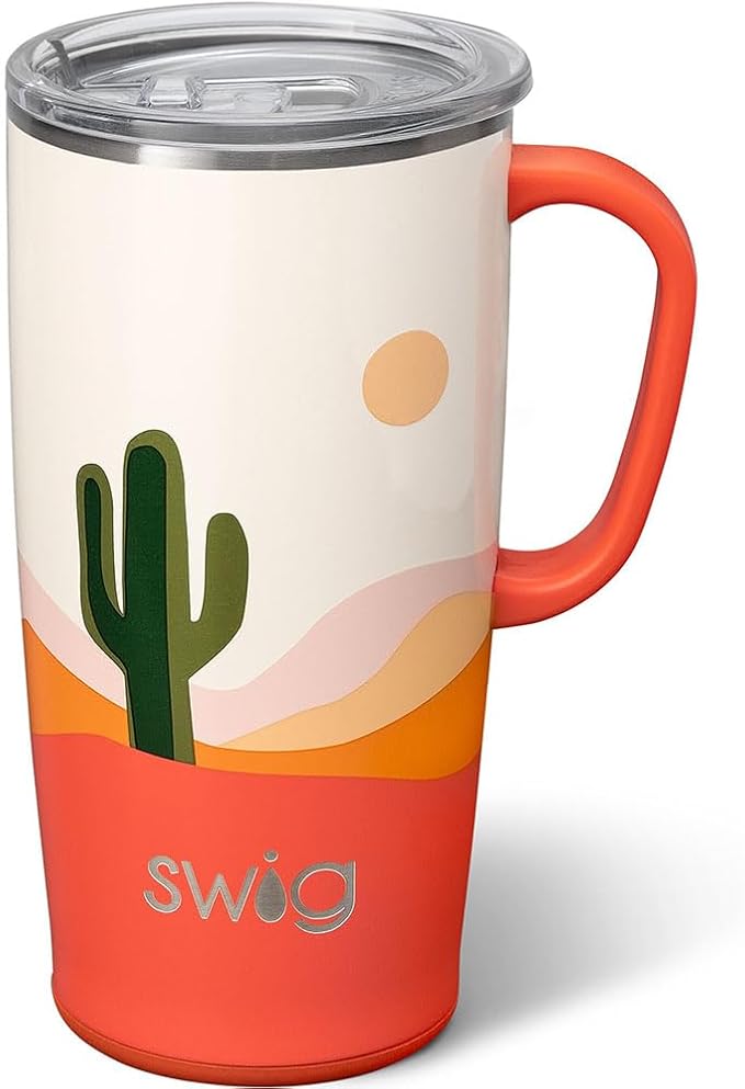Swig Life 22oz Insulated Travel Mug with Handle & Lid, Boho Desert | Triple Insulated Stainless Steel - Handle & Lid Included - Keeps Coffee Hot or Cold - Cup Holder Friendly by SwigLife