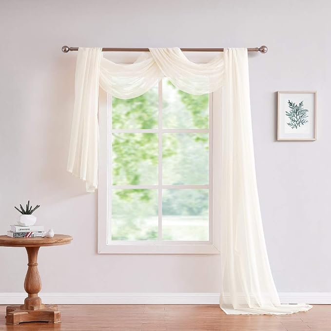 Warm Home Designs 55 x 360 Beige Sheer Window Scarf. AM Beige 360" | Extra Long Window Scarves Valances are Great As Wedding Arch Draping Fabric, Bed Canopy Or for Decorative Project. - Image 2