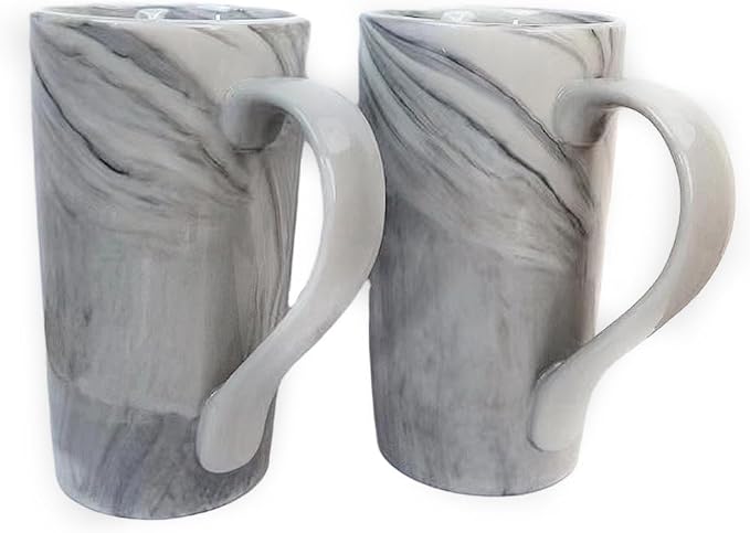 20 OZ Large Coffee Mugs, Grey Marble Ceramic Tall Beer Cups with Handle Set of 2 600 ml Oversized Porcelain Bulk Big Tea Cup for Men Women Gifts Mom and Dad - Image 8